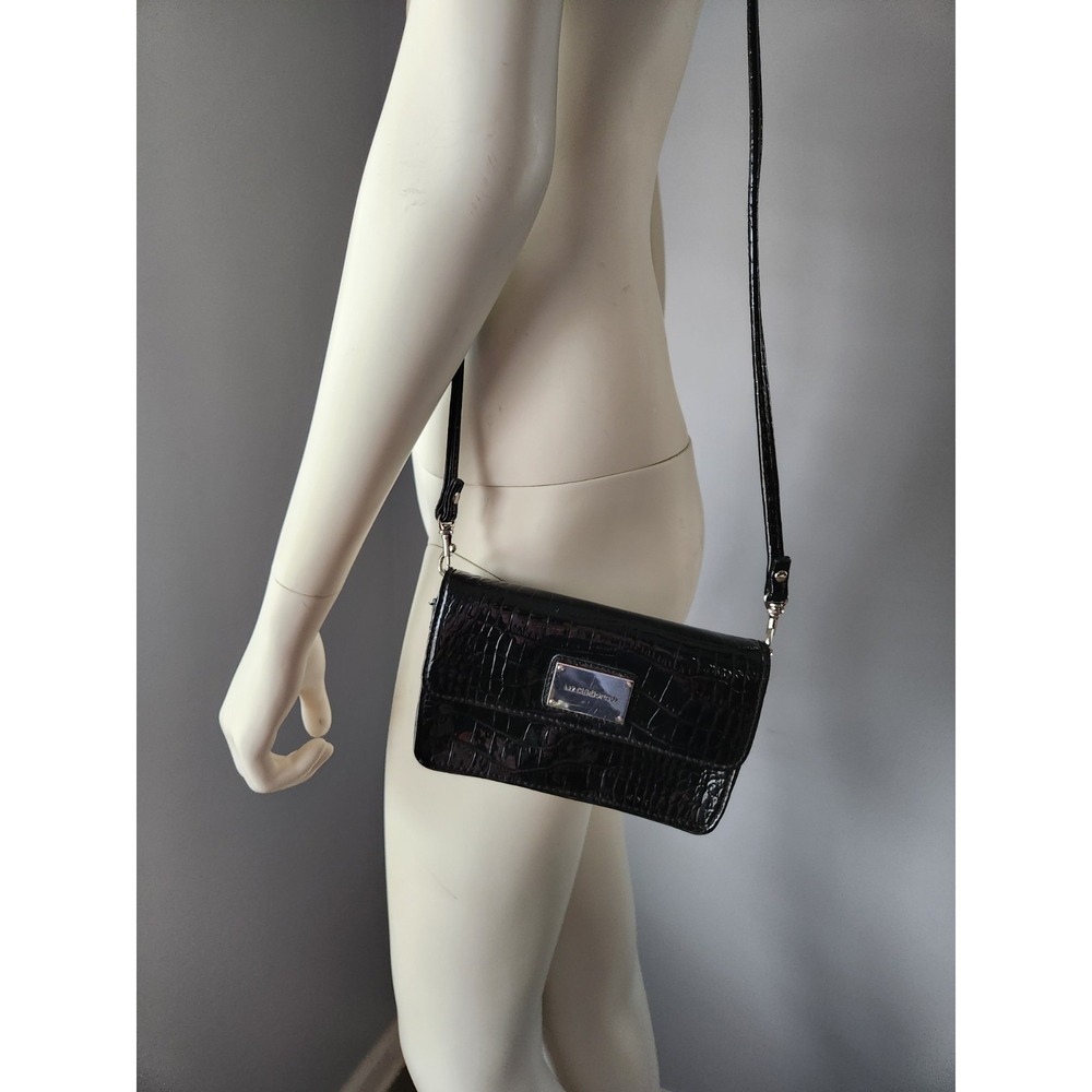 Liz Claiborne black croc print crossbody purse Shoulder Bag organizer ID travel